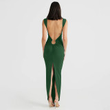 Sexy V Neck Backless Split Maxi Dress BLG-D3C15238A