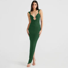 Sexy V Neck Backless Split Maxi Dress BLG-D3C15238A