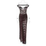 Lace Backless Off Shoulder Bodysuit Long Skirt Suit GLAG-S5920307F