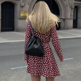 Fashion Polka Dot Print Long Sleeve Mini Dress GLAG-D5920327G