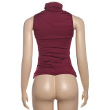 Solid Color Half-Turtleneck Sleeveless Vest GHEM-K25L66226