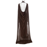 Backless Long Sleeve Ribbon Dress+Tulle Shawl Two-Piece Set GDSF-D25ST485