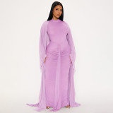 Backless Long Sleeve Ribbon Dress+Tulle Shawl Two-Piece Set GDSF-D25ST485