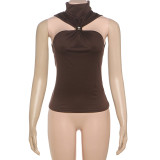 Solid Color Half-Turtleneck Sleeveless Vest GHEM-K25L66226