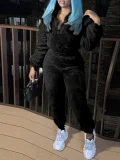 Long Sleeve Solid Color Plush Two Piece Pants Set GXHF-81108