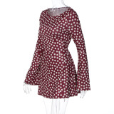Fashion Polka Dot Print Long Sleeve Mini Dress GLAG-D5920327G