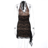 Lace Backless Halterneck Mini Dress GLAG-D5819906F