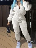 Long Sleeve Solid Color Plush Two Piece Pants Set GXHF-81108