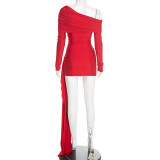 Off Shoulder Lapel Long Sleeve Ribbon Mini Dress GSBD-D25DS481