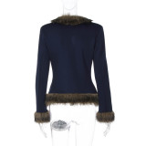 Patchwork Furzzy Solid-Color Jacket GLAG-C5920283G