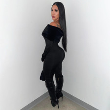 Fur Off Shoulder Long Sleeve Jumpsuit GDSF-J25JP405