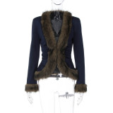 Patchwork Furzzy Solid-Color Jacket GLAG-C5920283G