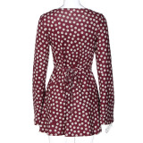 Fashion Polka Dot Print Long Sleeve Mini Dress GLAG-D5920327G