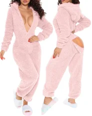 Hooded Cute Plush Long-Sleeve Jumpsuit GXHF-80223