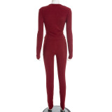 Slash V Neck Tight Long Sleeve Pants Suit GDSF-J25ST407