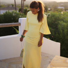 Solid Color Backless Lotus Leaf Sleeve Maxi Dress GLAG-D5920189G