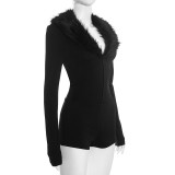 Black Zipper Long Sleeve Slim Romper GDSF-J25RP389