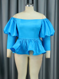 Plus Size One-Shoulder Lantern Sleeve Ruffles Blouse GKEN-AM030626