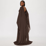 Backless Long Sleeve Ribbon Dress+Tulle Shawl Two-Piece Set GDSF-D25ST485