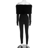 Fur Off Shoulder Long Sleeve Jumpsuit GDSF-J25JP405
