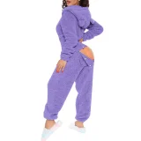 Hooded Cute Plush Long-Sleeve Jumpsuit GXHF-80223