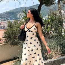 Lace Patchwork Print Sling Maxi Dress GLAG-D5920271H