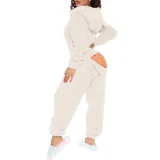 Hooded Cute Plush Long-Sleeve Jumpsuit GXHF-80223