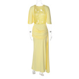 Solid Color Backless Lotus Leaf Sleeve Maxi Dress GLAG-D5920189G