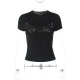Short T-Shirt Patchwork Faux Two-Piece Top GLAG-T5920298G