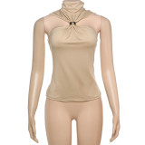 Solid Color Half-Turtleneck Sleeveless Vest GHEM-K25L66226