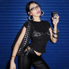 Short T-Shirt Patchwork Faux Two-Piece Top GLAG-T5920298G