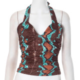 Tie Up Hollow Out Backless Print T Shirt MXBF-K24TP468