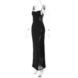 Sexy Patchwork Lace Hollow Out Maxi Dress GLAG-D5920244G
