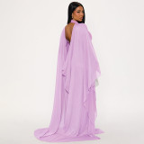 Backless Long Sleeve Ribbon Dress+Tulle Shawl Two-Piece Set GDSF-D25ST485
