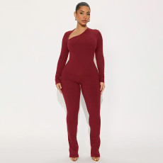 Slash V Neck Tight Long Sleeve Pants Suit GDSF-J25ST407