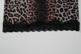 Leopard Print Lace Patchwork Sling Mini Dress GLAG-D5820001F