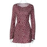 Fashion Polka Dot Print Long Sleeve Mini Dress GLAG-D5920327G