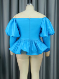 Plus Size One-Shoulder Lantern Sleeve Ruffles Blouse GKEN-AM030626