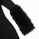 Hollow Out Patchwork Fur Sleeve Tight Jumpsuit GDSF-J25JP409