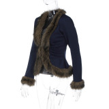 Patchwork Furzzy Solid-Color Jacket GLAG-C5920283G