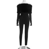 Fur Off Shoulder Long Sleeve Jumpsuit GDSF-J25JP405