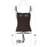 Fashion Patchwork Solid Color Sling Tops GLAG-T5A20381F