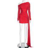 Off Shoulder Lapel Long Sleeve Ribbon Mini Dress GSBD-D25DS481