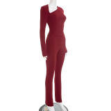 Slash V Neck Tight Long Sleeve Pants Suit GDSF-J25ST407