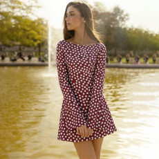 Fashion Polka Dot Print Long Sleeve Mini Dress GLAG-D5920327G