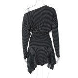 Stripe Long Sleeve T Shirt Irregular Skirt 2 Piece Set GLAG-S5920161H