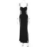 Sexy Patchwork Lace Hollow Out Maxi Dress GLAG-D5920244G