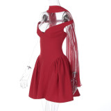 Solid Color V Neck Mini Puffy Dress GLAG-D5819932F