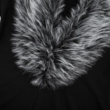 Fur V Neck Long Sleeve Skinny Romper GDSF-D25RP503