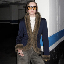 Patchwork Furzzy Solid-Color Jacket GLAG-C5920283G